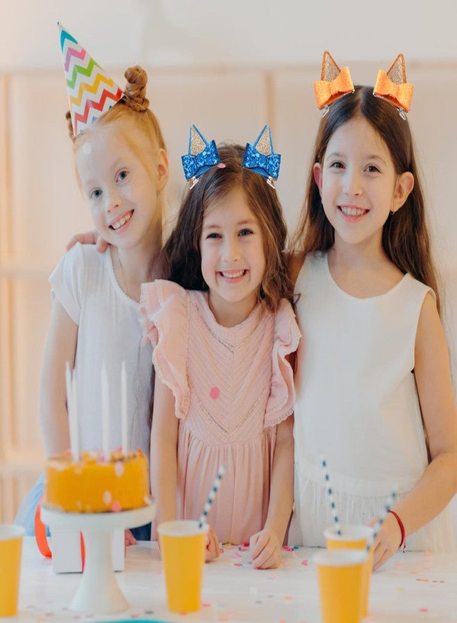 GUGUMO 4 Pcs Blue Ears Hair Clips, Glitter Hair Barrettes with Bows, Hair Pin Accessories for Girls Halloween Birthday Decorations Theme Party Supplies Cosplay (Blue & Orange) - Image 4